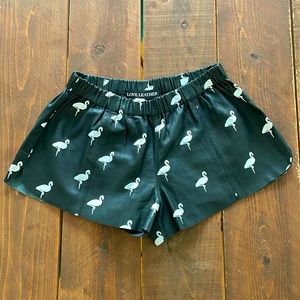 Leather Shorts with Flamingo art
